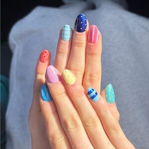 Colorful Striped and Polka Dot Nail Art